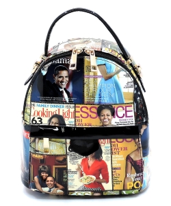 Magazine Cover Collage Convertible Backpack Satchel OA2671 MULTIBLACK